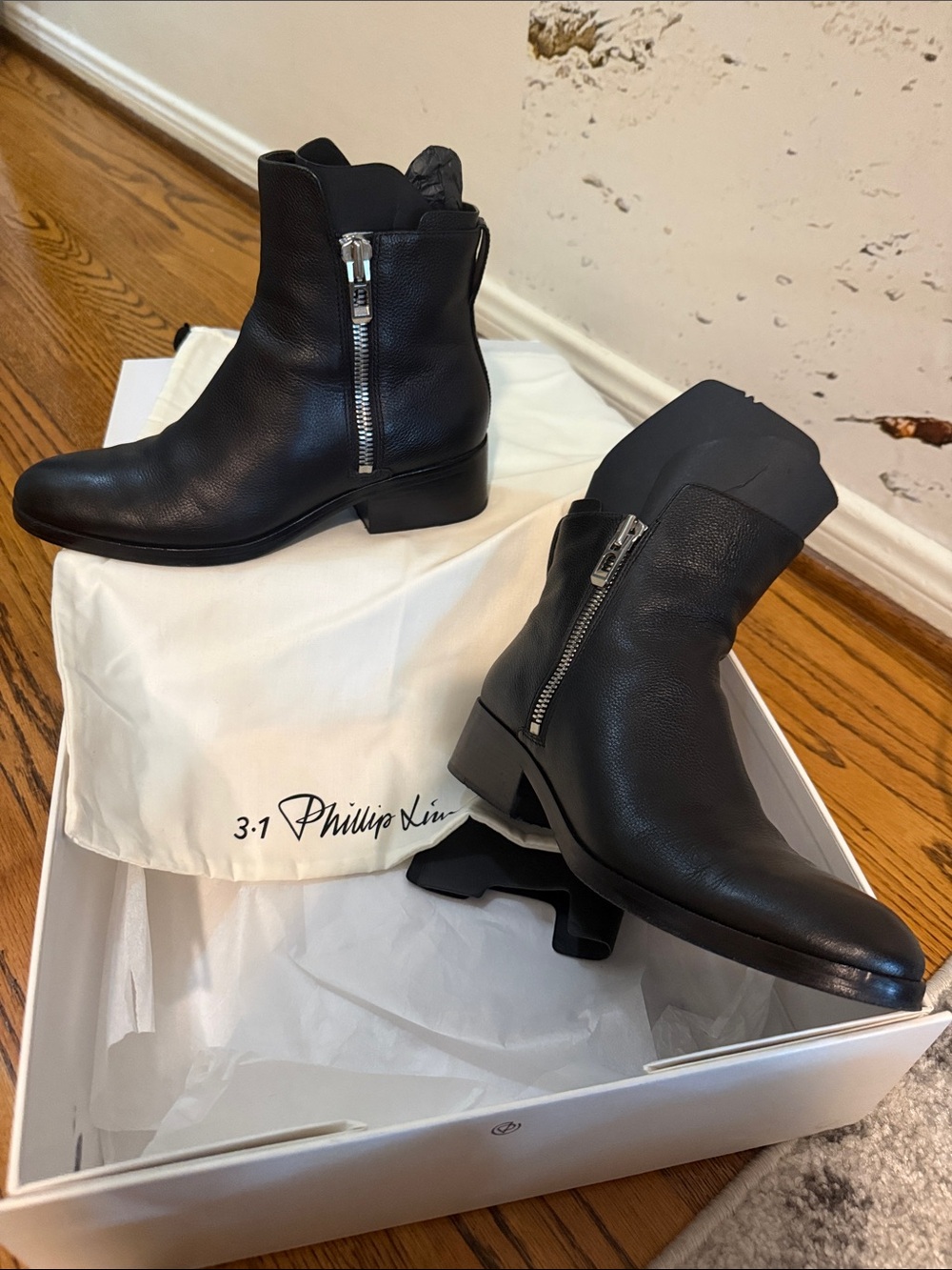 3.1 Phillip Lim Black Leather Side-Zip Ankle Boots